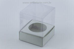 Caixa acetato 08x08x10 revestida fundo cartão branco/kraft