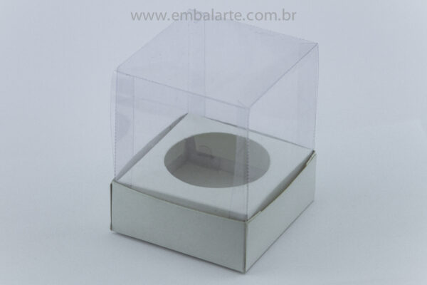 Caixa acetato 08x08x10 revestida fundo cartão branco/kraft