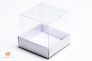 Caixa acetato 06x06x06 Revestida fundo papel cartao aspen