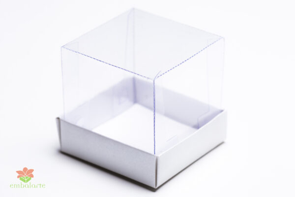 Caixa acetato 06x06x06 Revestida fundo papel cartao aspen